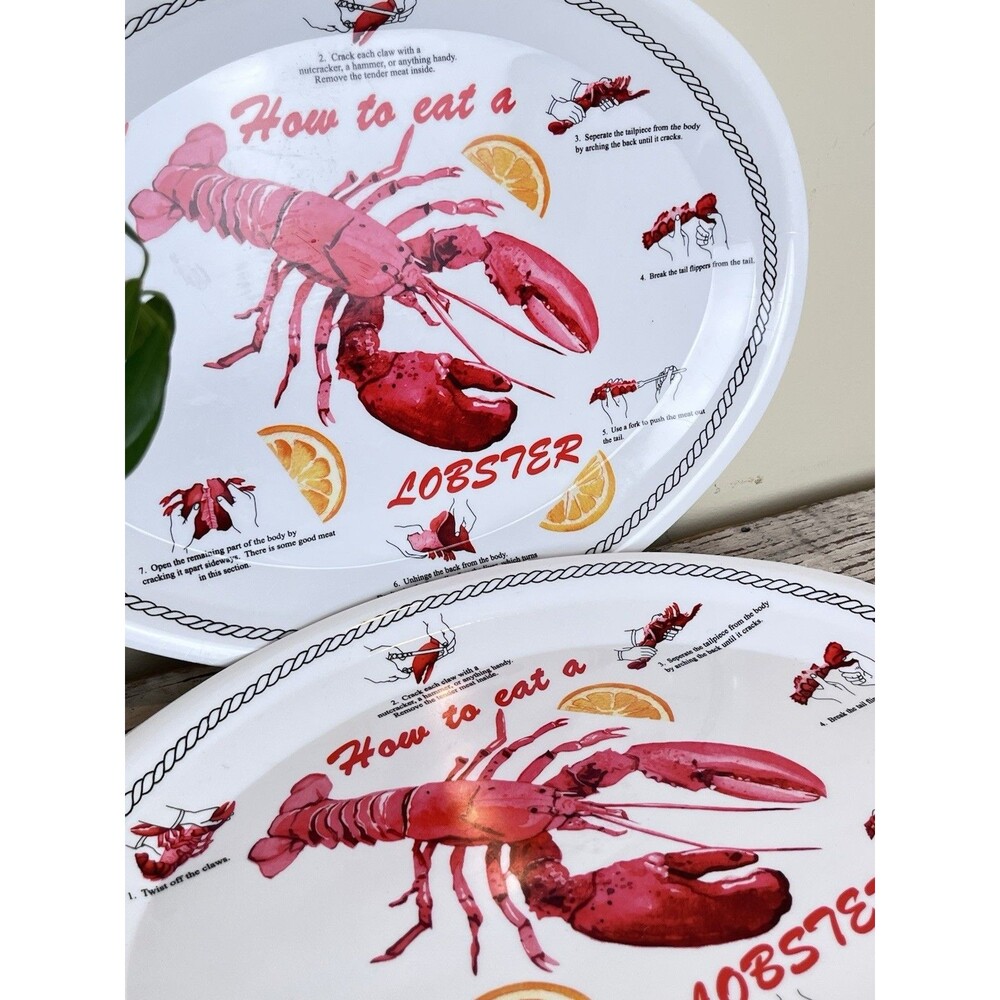 Nautical “How to Eat A Lobster” Plastic Plate Set🦞Beach / Summer Fun 13” x 10”